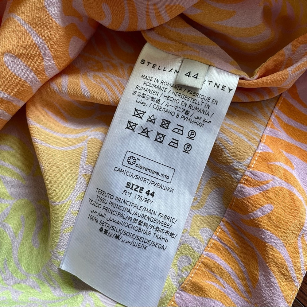 Stella McCartney Keep On Smiling Cropped Silk Shirt Orchid Neon Size 44 - Picture 11 of 14